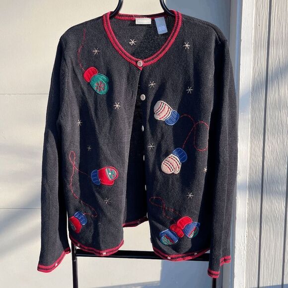 Vintage Fieldgear Holiday Knit Cardigan with Mittens Embroidery - Size L - Picture 1 of 5